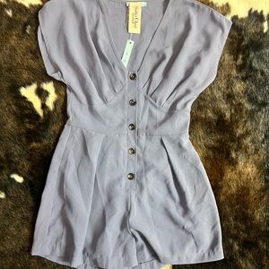 She and Sky Lavender Button-Down Romper